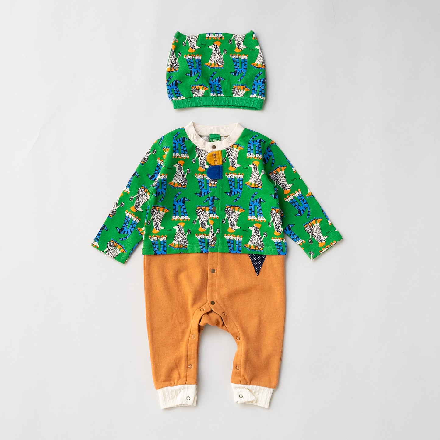 総柄カバーオール(帽子付)【いぬ】　GREEN