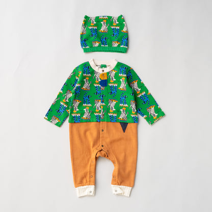 総柄カバーオール(帽子付)【いぬ】　GREEN