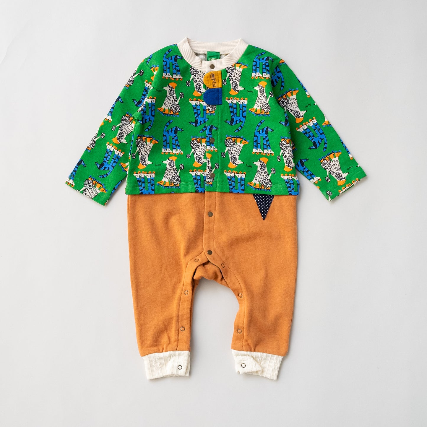 総柄カバーオール(帽子付)【いぬ】　GREEN