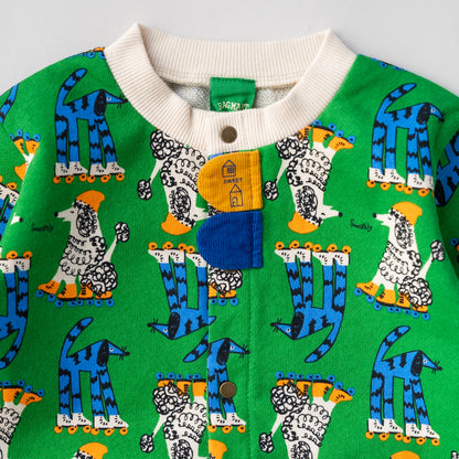 総柄カバーオール(帽子付)【いぬ】　GREEN