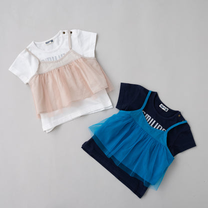 Tシャツ＆チュールキャミセット　BLUE