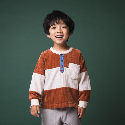 ヘンリーネックモールニットトレーナー　BROWN