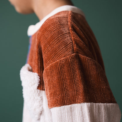ヘンリーネックモールニットトレーナー　BROWN