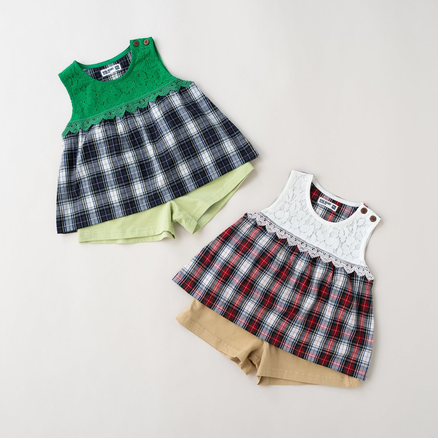 チェックブラウスタンクトップ＆パンツセット　GREEN