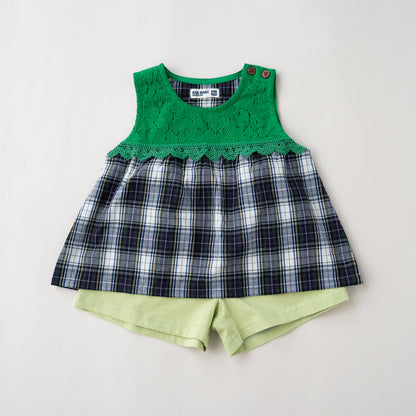チェックブラウスタンクトップ＆パンツセット　GREEN