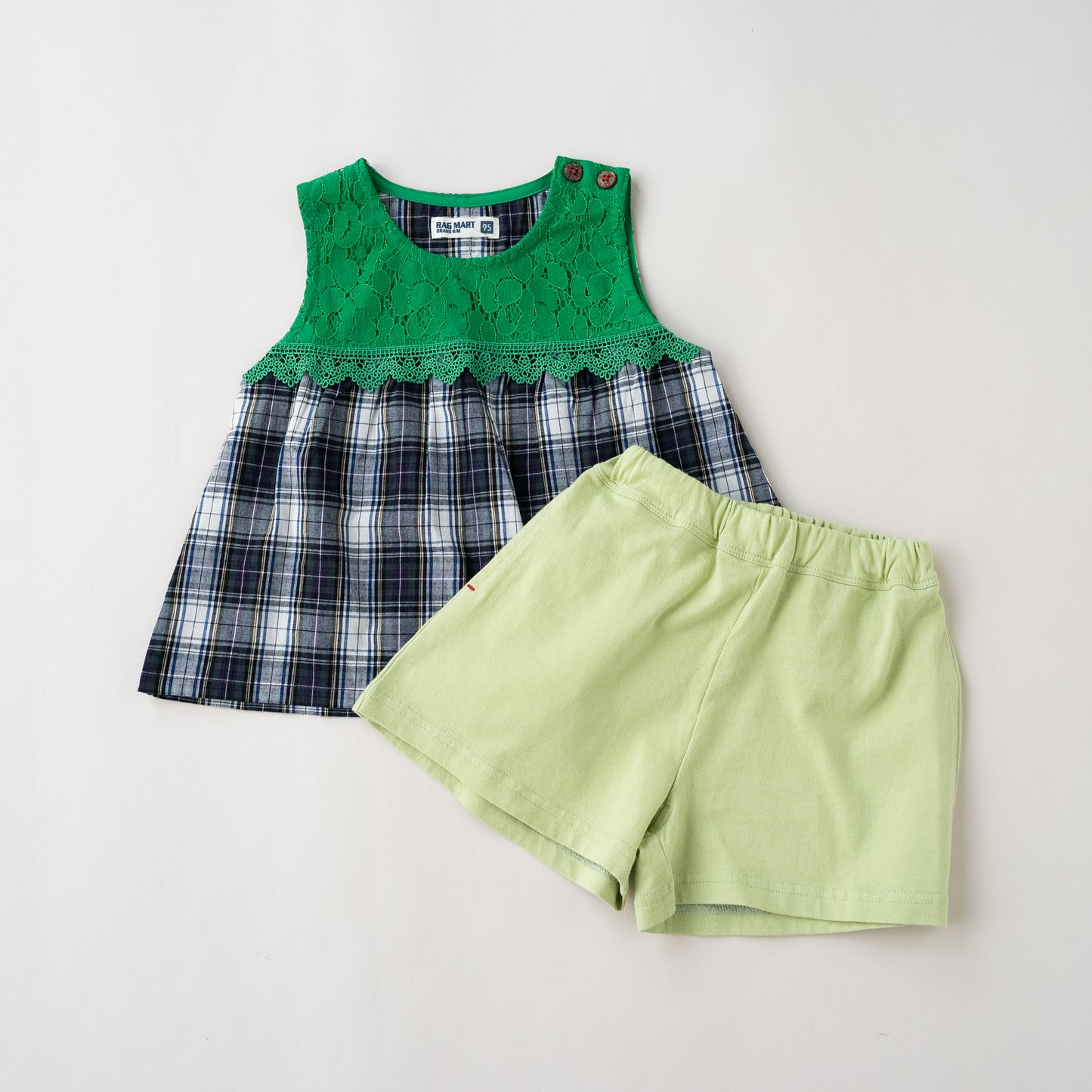 チェックブラウスタンクトップ＆パンツセット　GREEN