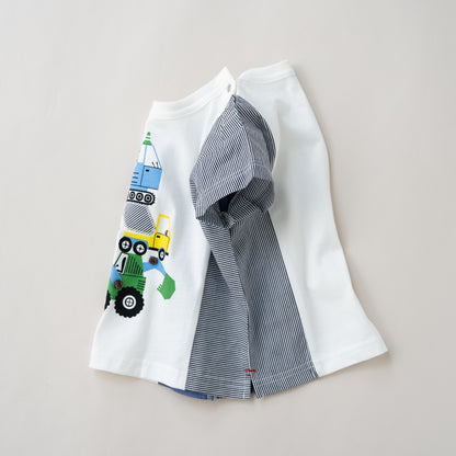 サイド切り替えTシャツ【クレーン車】　 OFF-WHITE