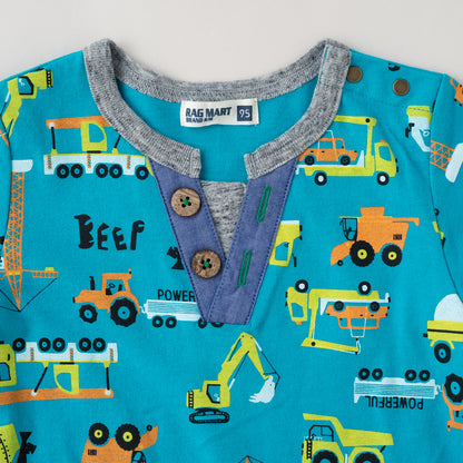 ヘンリーネックTシャツ 【はたらくクルマ】　BLUE