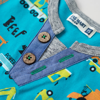 ヘンリーネックTシャツ 【はたらくクルマ】　BLUE