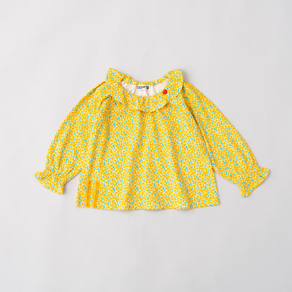 ラウンドカラー総柄Tシャツ　YELLOW