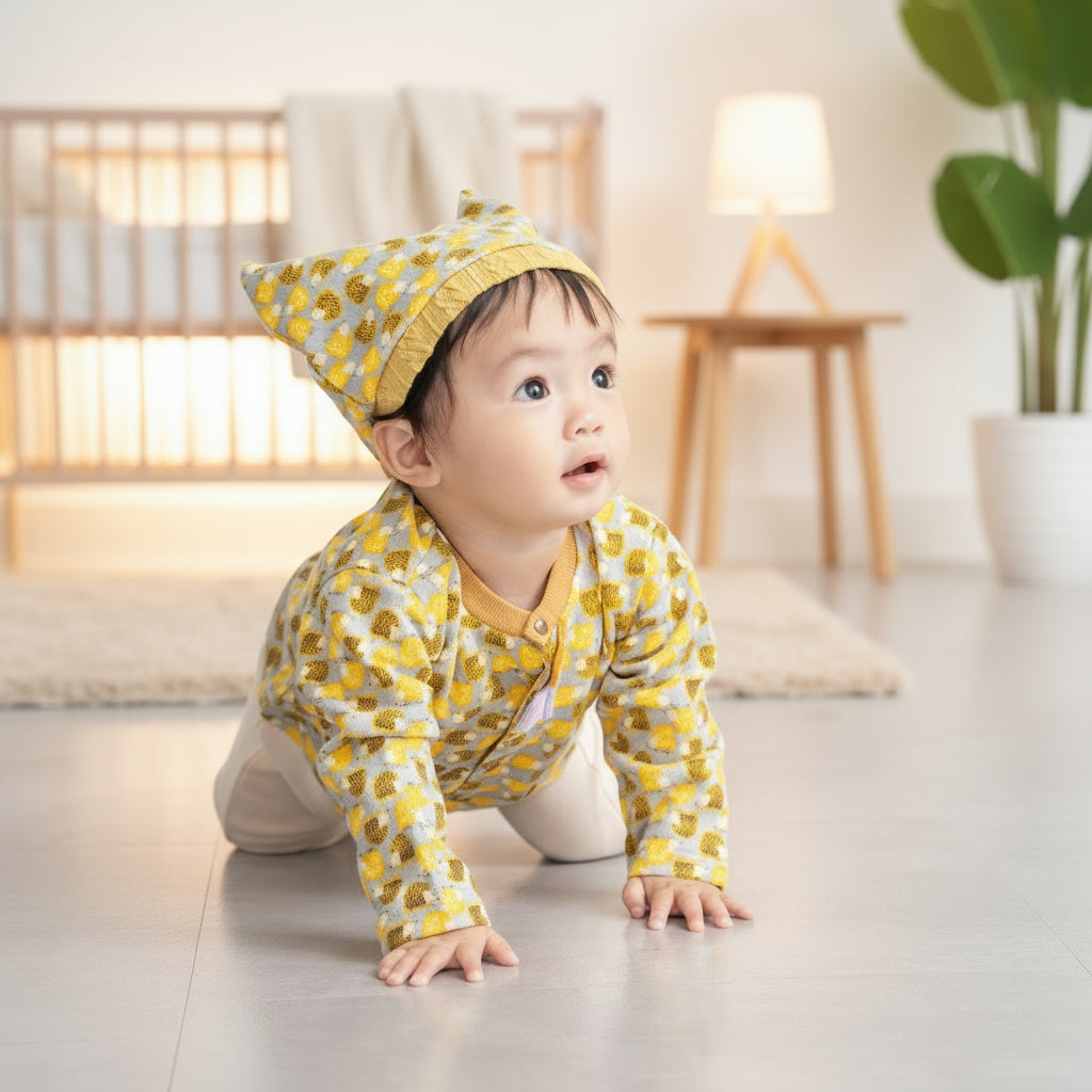 総柄カバーオール(帽子付)【はりねずみ】　YELLOW