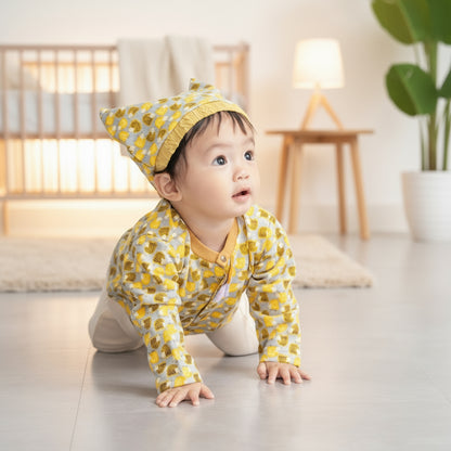 総柄カバーオール(帽子付)【はりねずみ】　YELLOW