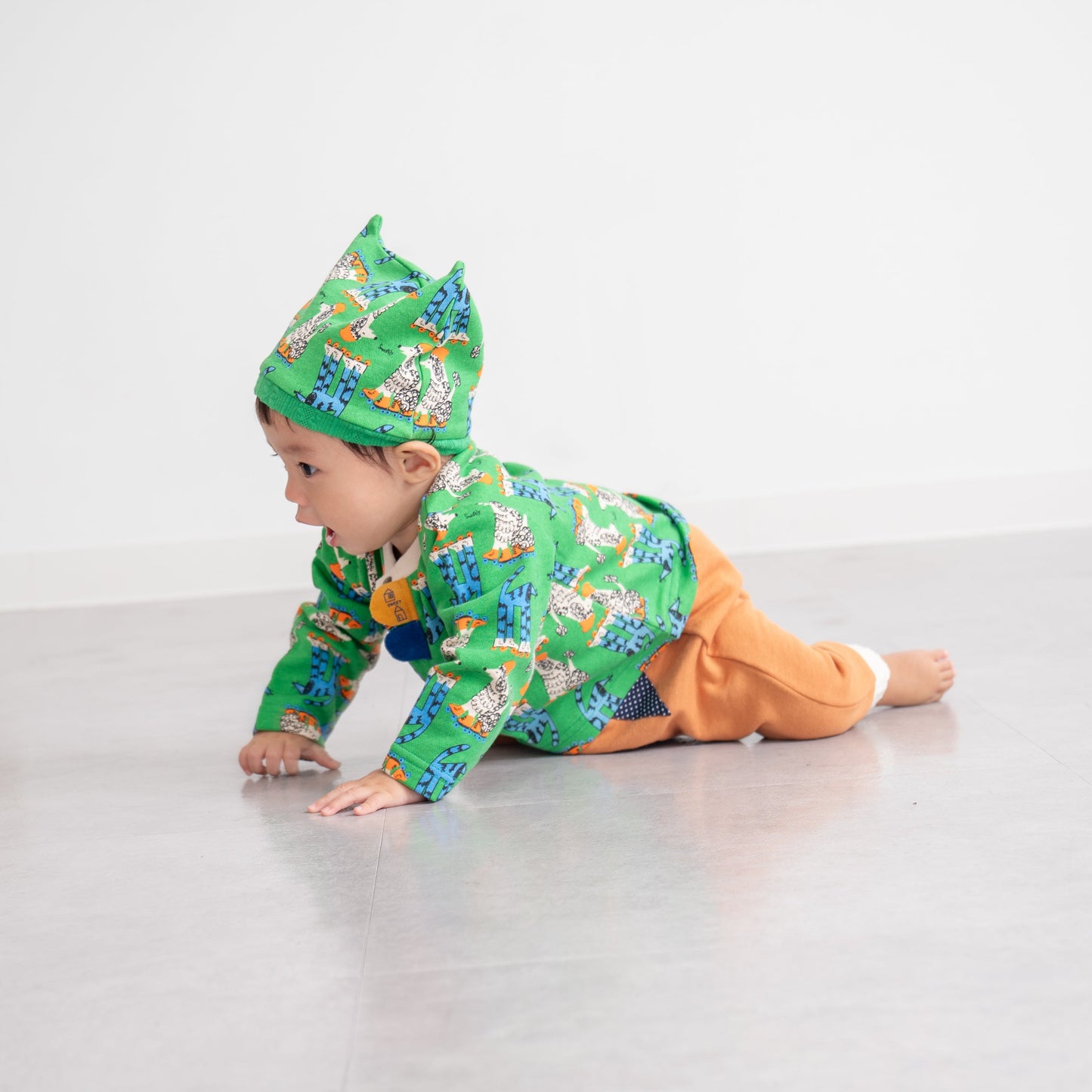 総柄カバーオール(帽子付)【いぬ】　GREEN