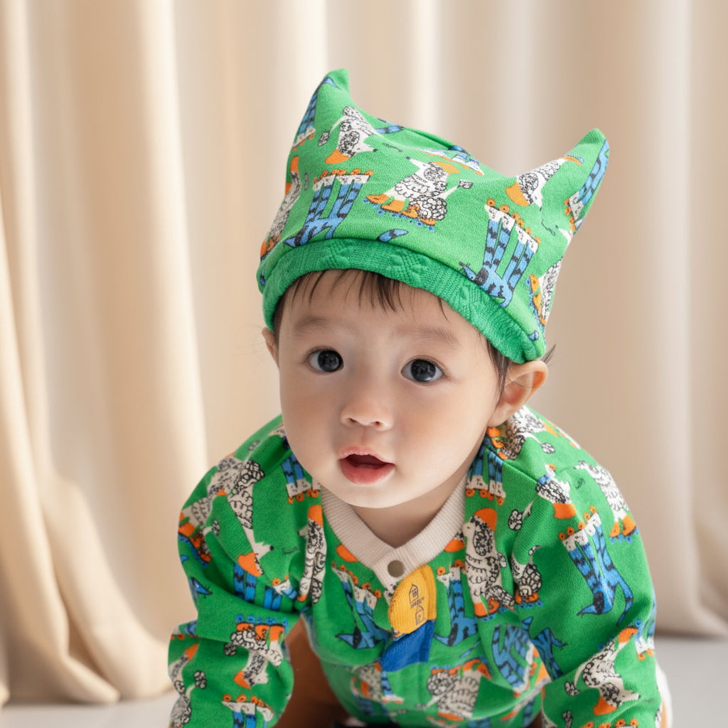 総柄カバーオール(帽子付)【いぬ】　GREEN