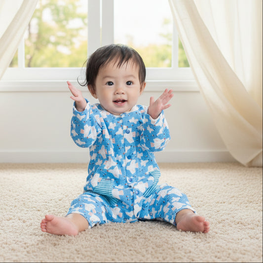 ワッフルカバーオール【トリ】　BLUE