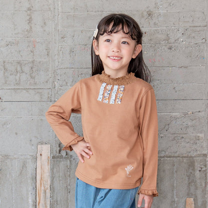 フリルハイネックTシャツ　BROWN