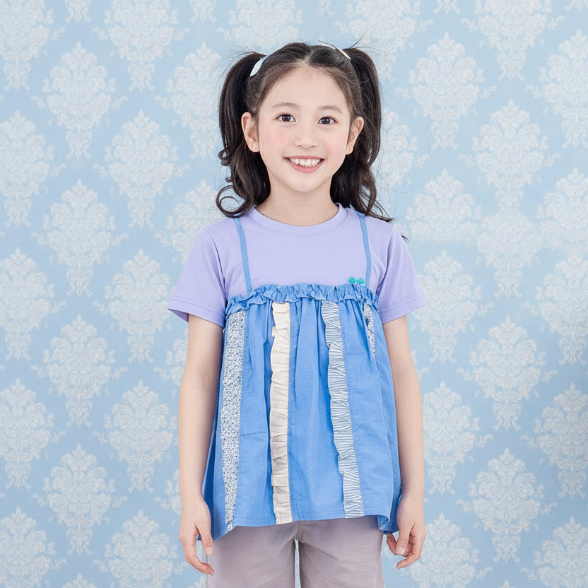 キャミソール風パッチワークTシャツ　PURPLE