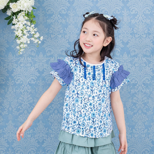 総柄プリントTシャツ　BLUE