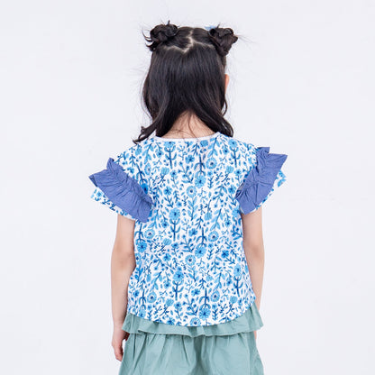 総柄プリントTシャツ　BLUE