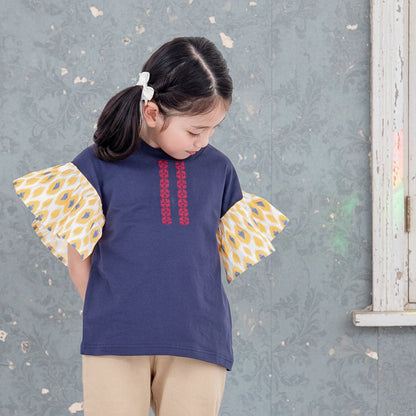 袖フリルボックスTシャツ　NAVY