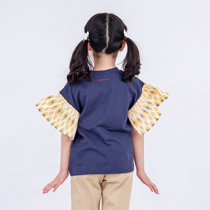 袖フリルボックスTシャツ　NAVY