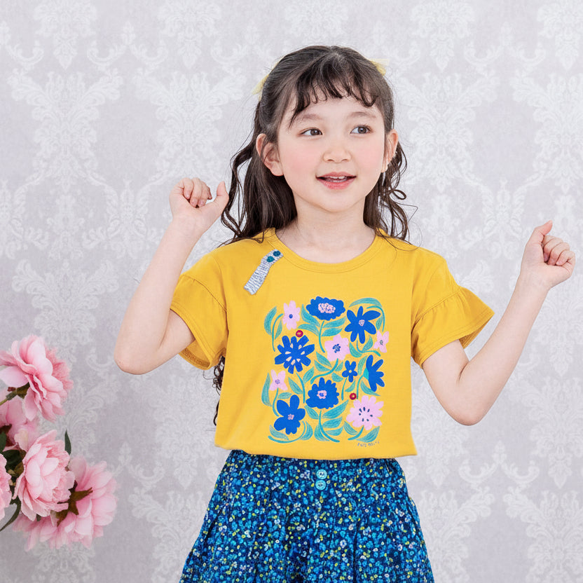 プリントTシャツ【北欧風flower】　YELLOW