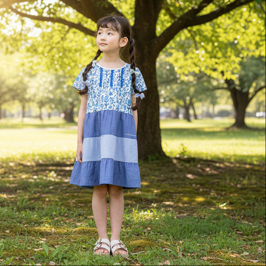 ３段フレアワンピース　BLUE