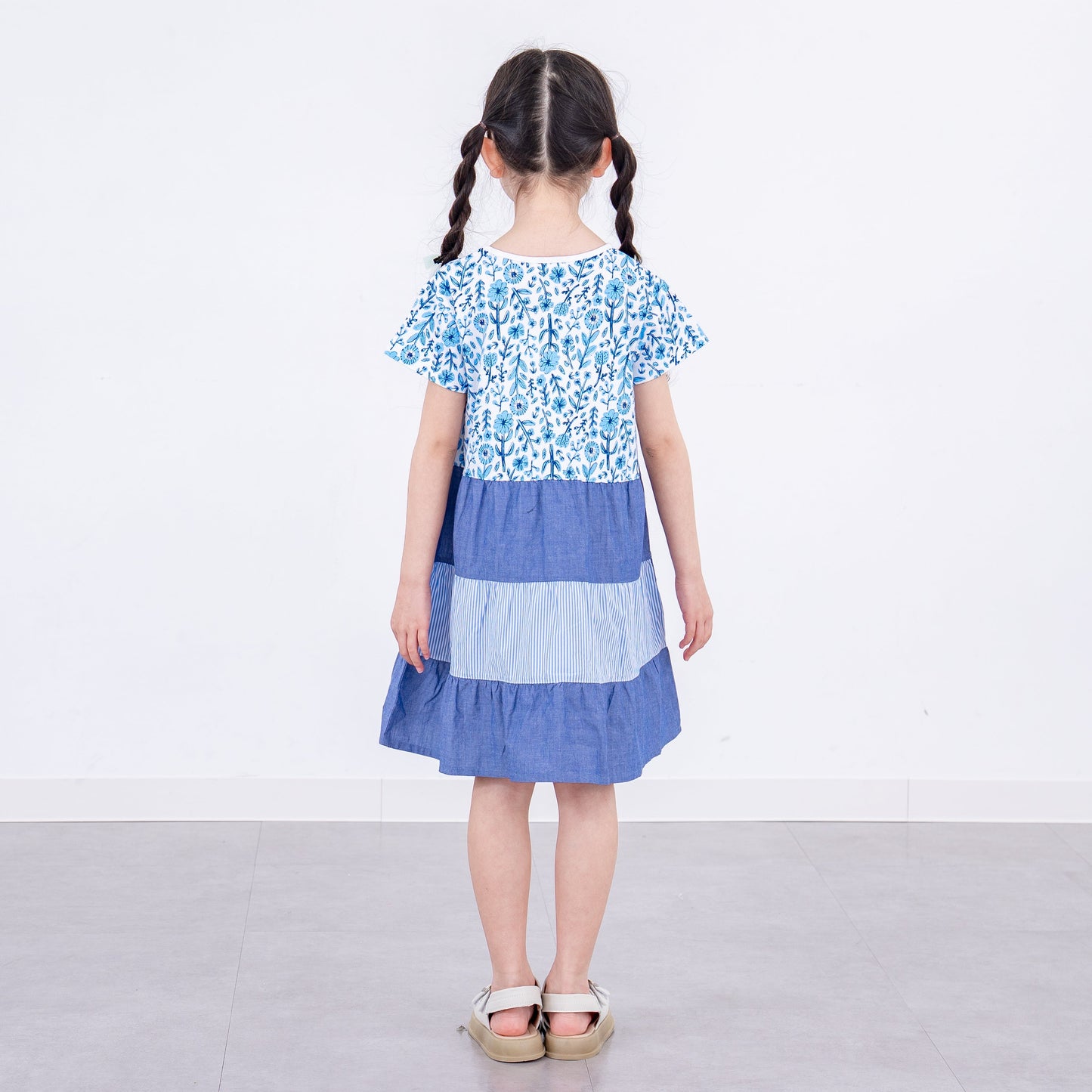３段フレアワンピース　BLUE