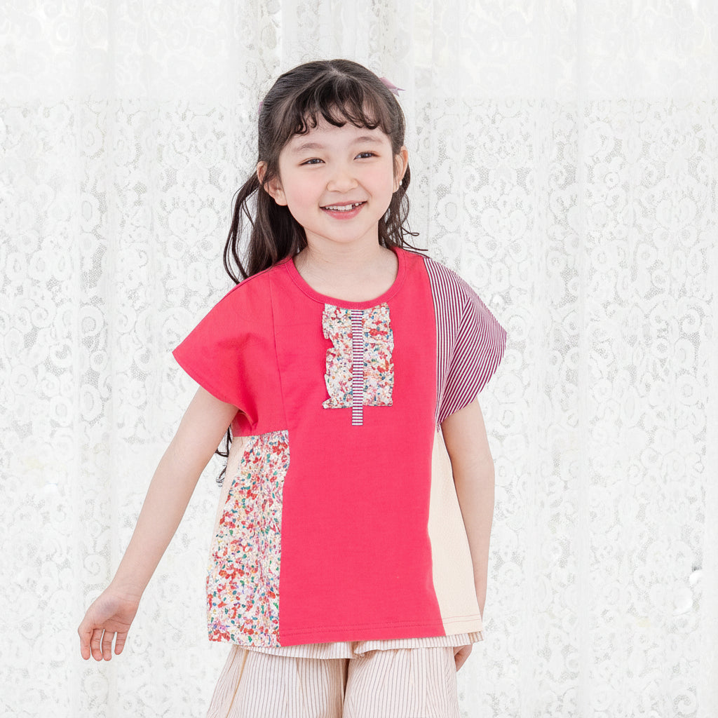切り替えフレンチスリーブTシャツ　PINK