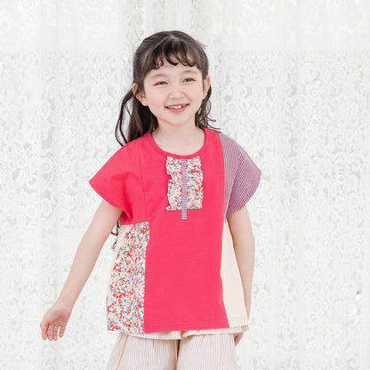 切り替えフレンチスリーブTシャツ　PINK