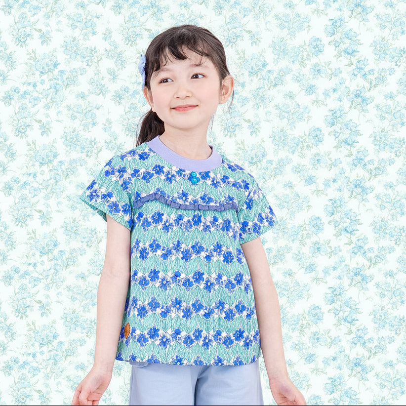 花柄総プリントTシャツ　PURPLE
