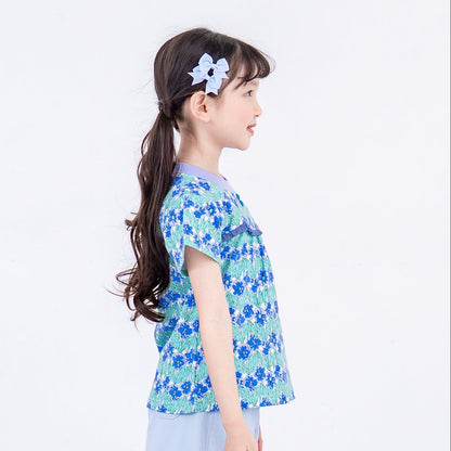 花柄総プリントTシャツ　PURPLE