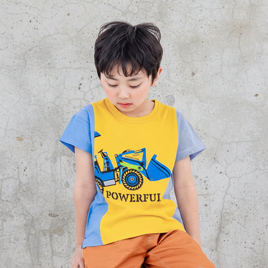サイド切り替えTシャツ 【ブルドーザー】　 YELLOW