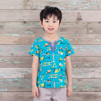 ヘンリーネックTシャツ 【はたらくクルマ】　BLUE