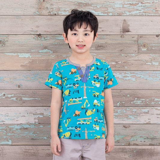 ヘンリーネックTシャツ 【はたらくクルマ】　BLUE