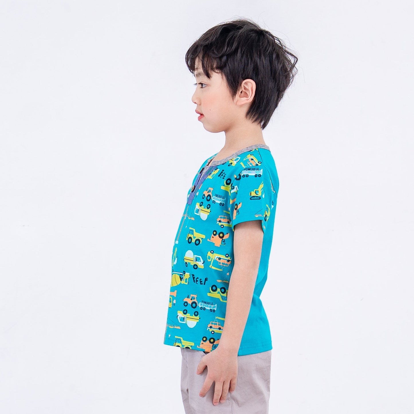 ヘンリーネックTシャツ 【はたらくクルマ】　BLUE