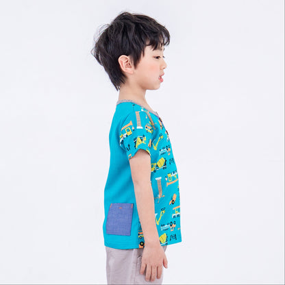 ヘンリーネックTシャツ 【はたらくクルマ】　BLUE