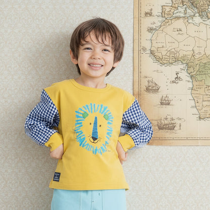 切り替えスリーブTシャツ【ライオン】　YELLOW