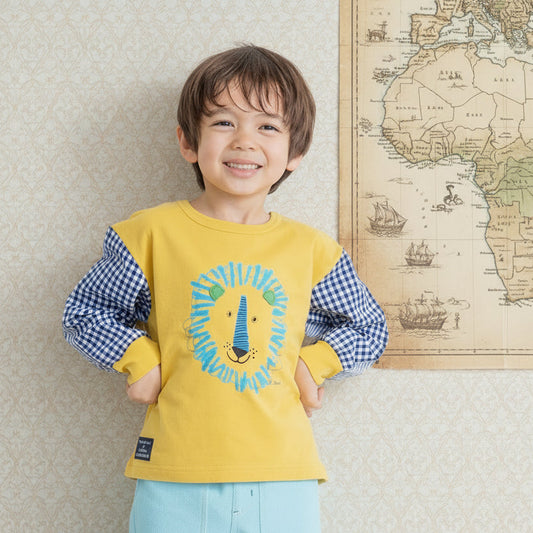 切り替えスリーブTシャツ【ライオン】　YELLOW