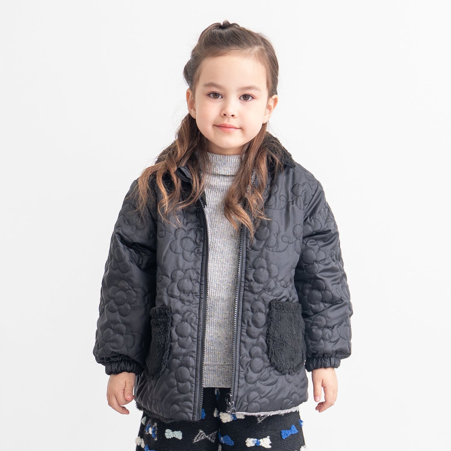 リバーシブルキルティングボアジャンパー　BLACK