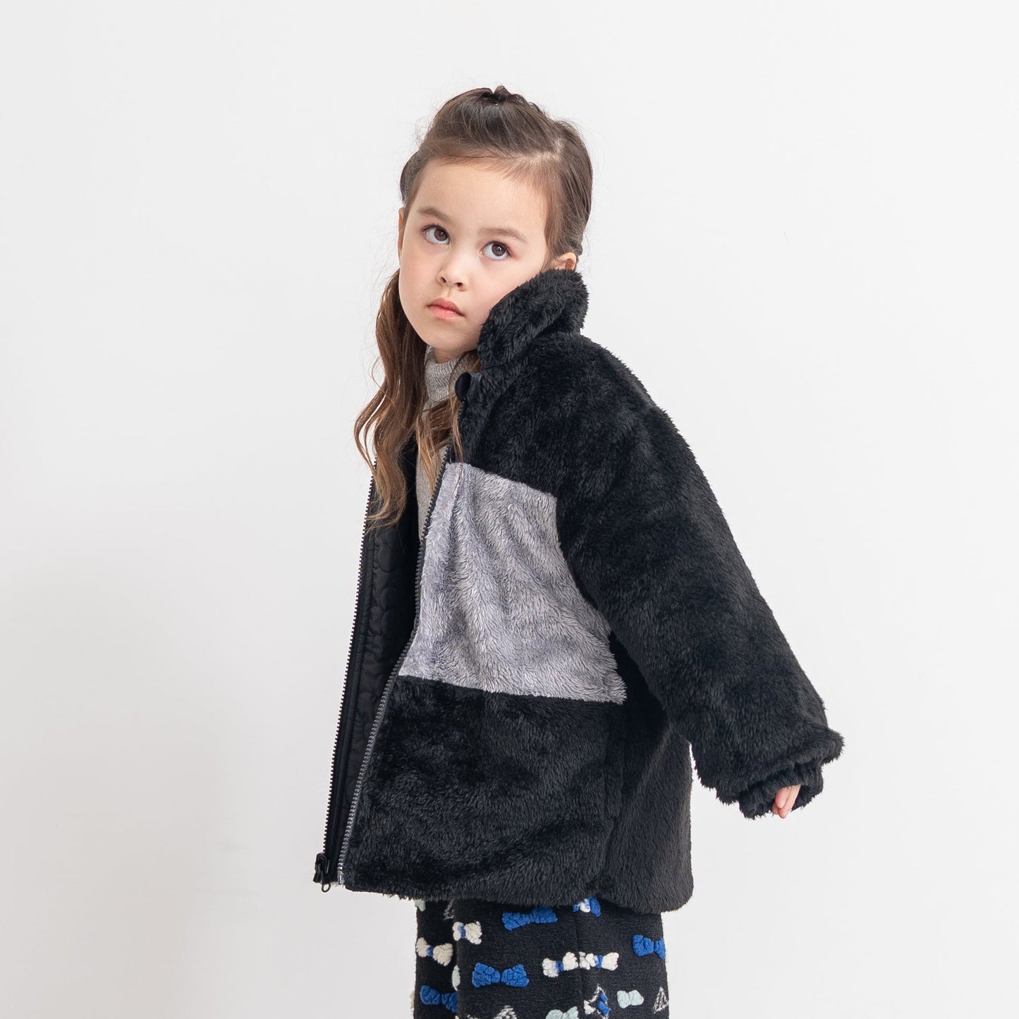 リバーシブルキルティングボアジャンパー　BLACK