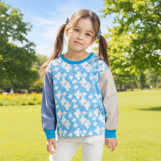 切り替えスリーブTシャツ【トリ】　BLUE