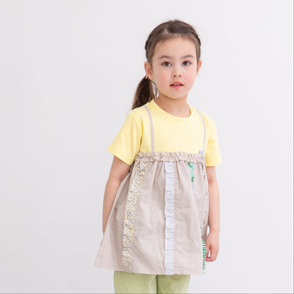 キャミソール風パッチワークTシャツ　YELLOW