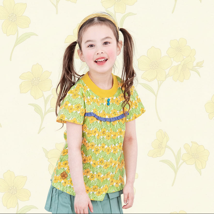花柄総プリントTシャツ　YELLOW