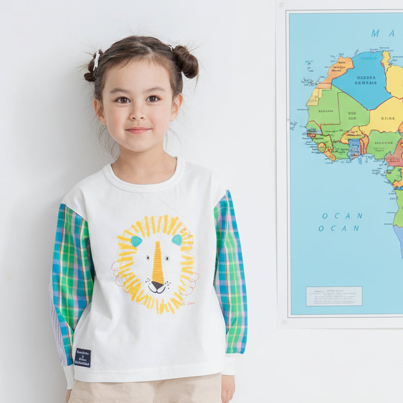 切り替えスリーブTシャツ【ライオン】　OFF-WHITE