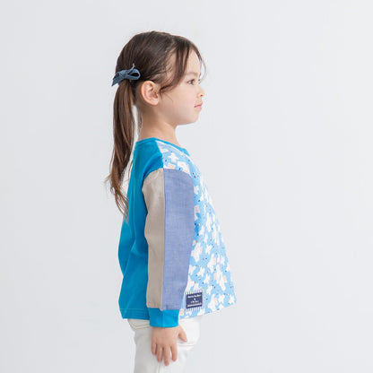 切り替えスリーブTシャツ【トリ】　BLUE