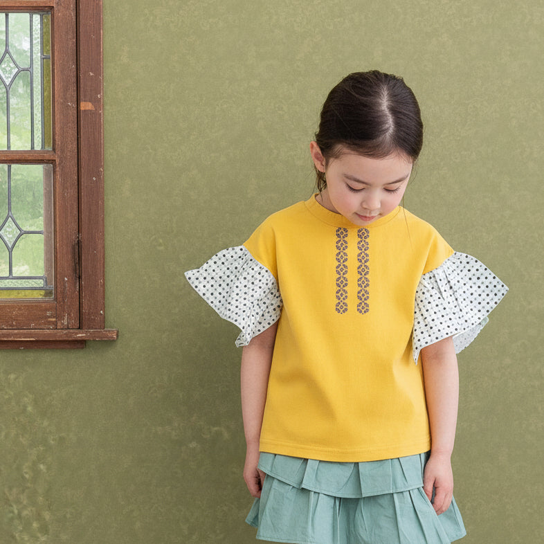 袖フリルボックスTシャツ　YELLOW