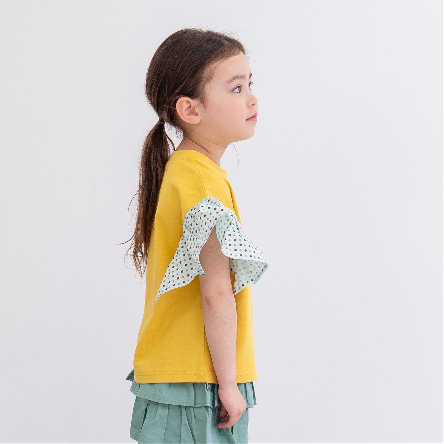 袖フリルボックスTシャツ　YELLOW